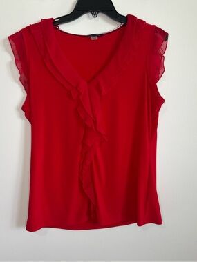 Tommy Hilfiger Red Ruffle V-Neck Blouse